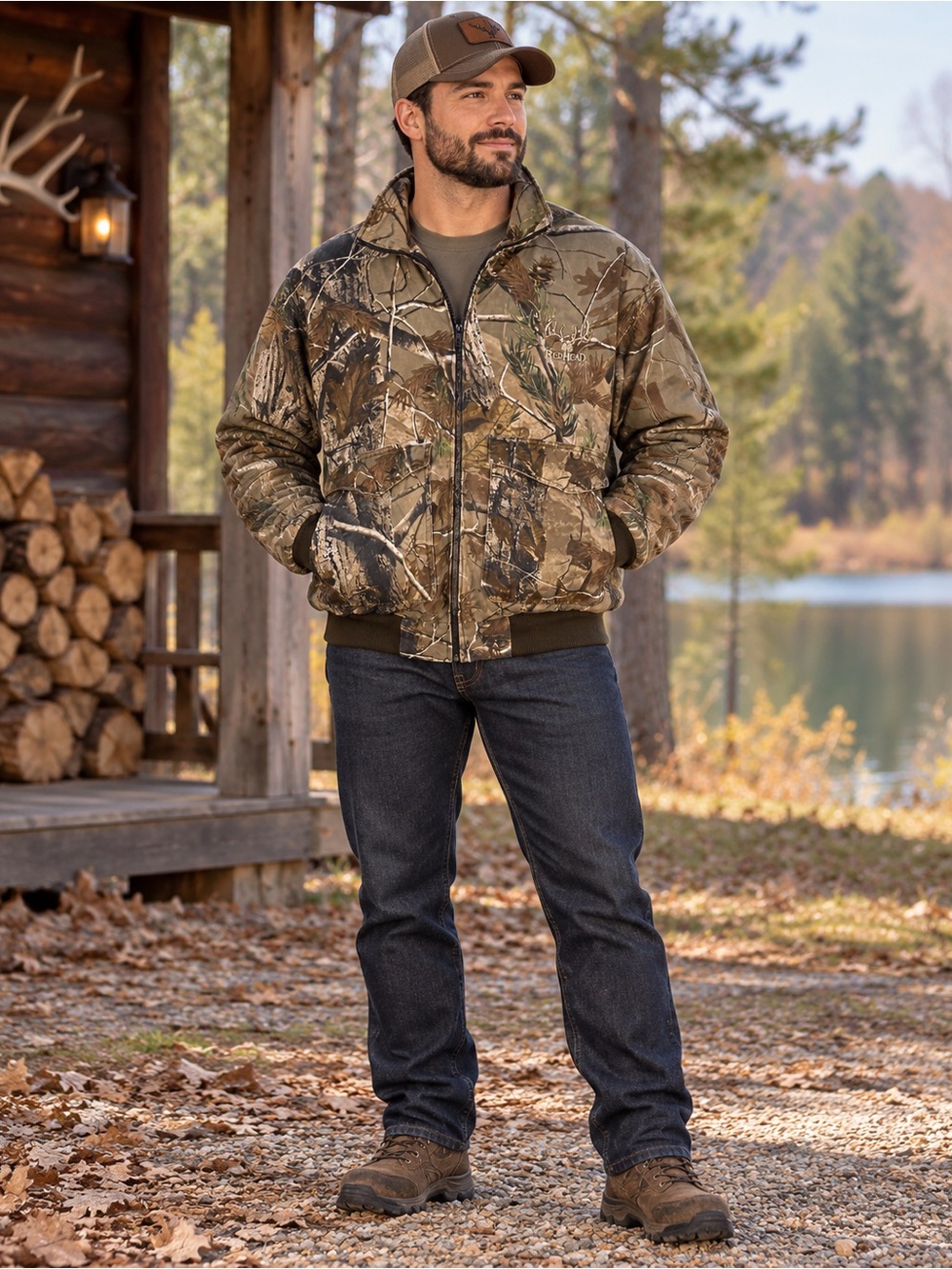 RedHead Men’s Large Realtree Camo Hunting Jacket Full Zip Buck Logo